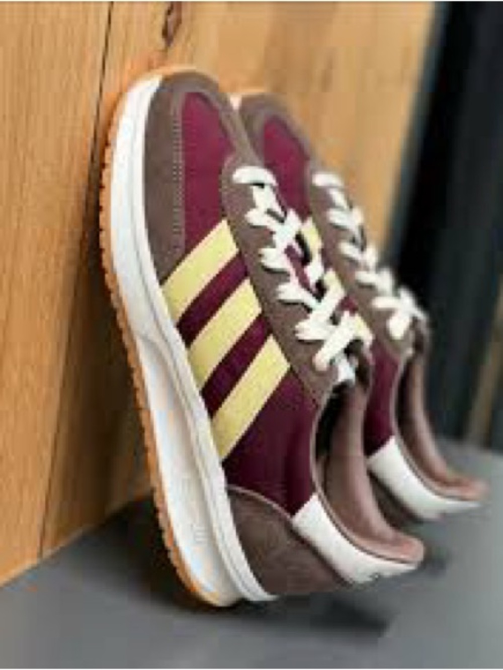 adidas Cloudfoam Sneakers in Burgundy, Taupe & Pale Yellow - Picture 2 of 8